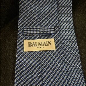SOLD Balmain Navy, Royal Blue and White Geometric Tie